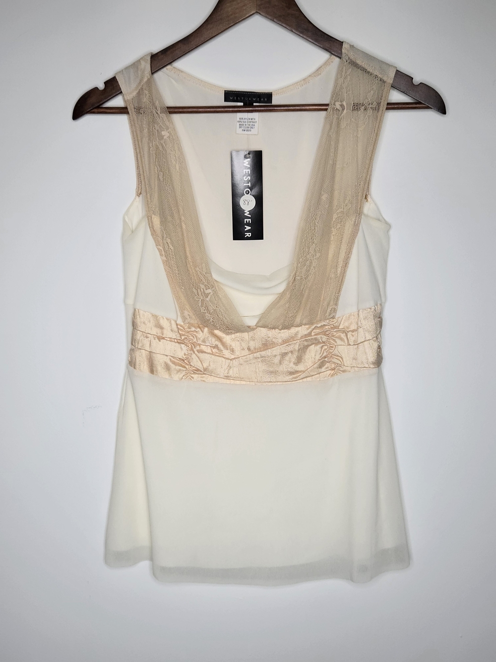 NEW Delicate Feminine Weston Wear Ivory Camisole with Blush Lace & Silk Band -M